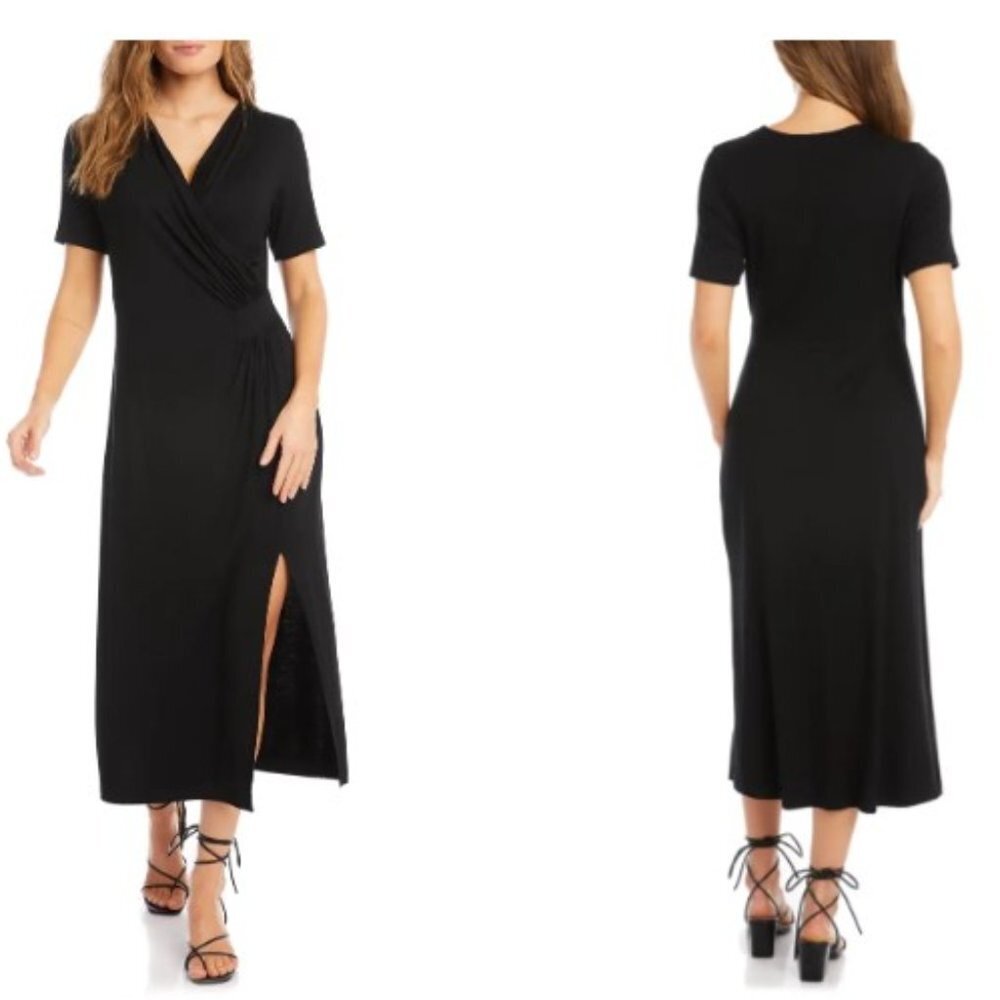 Karen Kane Faux Wrap Midi Black Dress, Size Small